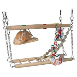 Лестница Trixie для хомяков подвесная двойная с веревкой 27,5х10,5х16 см деревянная