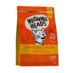 Meowing Heads Paw Lickin’ Chicken сухой беззерновой корм для взрослых кошек с курицей и рисом - 450 г