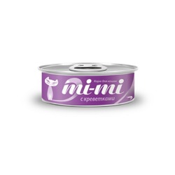 Mi-Mi полнорационный влажный корм для кошек, с тунцом и креветками, кусочки в желе, в консервах - 80 г