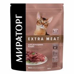 Мираторг Extra Meat полнорационный сухой корм для домашних кошек старше 1 года, с говядиной black angus - 800 г