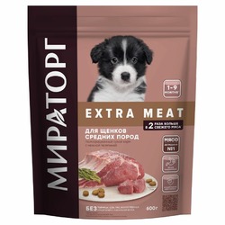 Мираторг Extra Meat полнорационный сухой корм для щенков средних пород от 3 до 12 месяцев, c нежной телятиной - 600 г