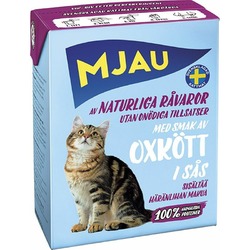Mjau полнорационный влажный корм для кошек, с говядиной, кусочки в соусе, тетра пак - 370 г