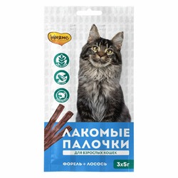 Мнямс лакомство для кошек, лакомые палочки с форелью и лососем, 13,5 см - 5 г, 3 шт в упаковке