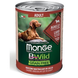 Monge Dog BWild Grain Free полнорационный влажный корм для собак, беззерновой, с ягненком, тыквой и кабачками, кусочки в соусе, в консервах - 400 г