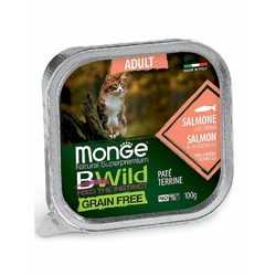 Monge Cat BWild Grain Free полнорационный влажный корм для кошек, беззерновой, паштет с лососем и овощами, в ламистерах - 100 г