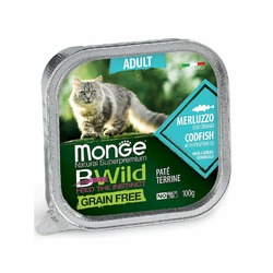 Monge Cat BWild Grain Free полнорационный влажный корм для кошек, беззерновой, паштет с треской и овощами, в ламистерах - 100 г