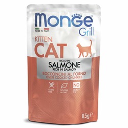 Monge Cat Grill полнорационный влажный корм для котят, беззерновой, с норвежским лососем, кусочки в желе, в паучах - 85 г