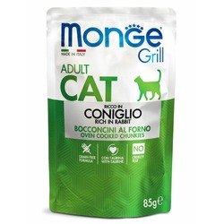 Monge Cat Grill полнорационный влажный корм для кошек, беззерновой, с итальянским кроликом, кусочки в желе, в паучах - 85 г