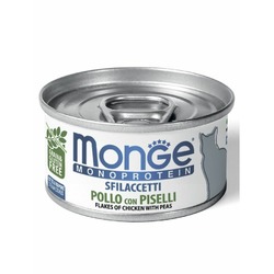 Monge Cat Monoprotein полнорационный влажный корм для кошек, беззерновой, с курицей и горошком, мясные хлопья, в консервах - 80 г