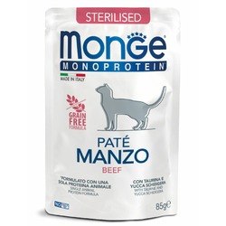 Monge Cat Monoprotein полнорационный влажный корм для стерилизованных кошек, беззерновой, паштет с говядиной, в паучах - 85 г