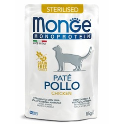 Monge Cat Monoprotein полнорационный влажный корм для стерилизованных кошек, беззерновой, паштет с курицей, в паучах - 85 г