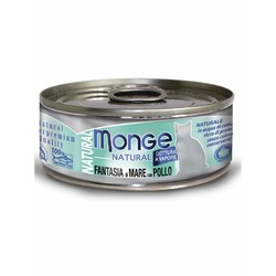 Monge Cat Natural влажный корм для кошек, с морепродуктами и курицей, кусочки в бульоне, в консервах - 80 г