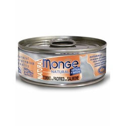 Monge Cat Natural влажный корм для кошек, с тунцом и лососем, кусочки в бульоне, в консервах - 80 г