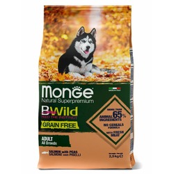 Monge Dog BWild Grain Free сухой беззерновой корм для взрослых собак всех пород с лососем и горохом 2,5 кг
