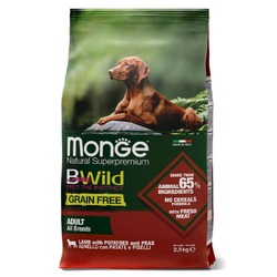 Monge Dog BWild Grain Free сухой беззерновой корм для взрослых собак всех пород с мясом ягненка, картофелем и горохом 2,5 кг