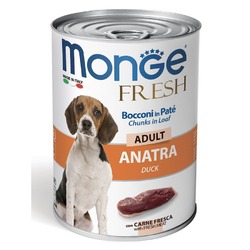 Monge Dog Fresh Chunks in Loaf полнорационный влажный корм для собак, с мясным рулетом из утки, кусочки в паштете, в консервах - 400 г