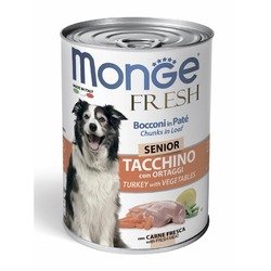 Monge Dog Fresh Chunks in Loaf полнорационный влажный корм для пожилых собак, мясной рулет из индейки и овощей, кусочки в паштете, в консервах - 400 г