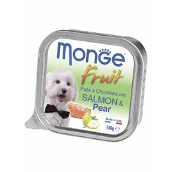 Monge Dog Fruit полнорационный влажный корм для собак, с лососем и грушей, кусочки в паштете, в ламистерах - 100 г