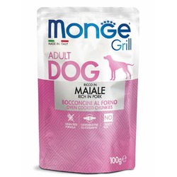 Monge Dog Grill полнорационный влажный корм для собак, беззерновой, cо свининой, кусочки в соусе, в паучах - 100 г