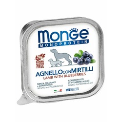 Monge Dog Natural Monoprotein Fruits полнорационный влажный корм для собак, беззерновой, паштет с ягненком и черникой, в ламистерах - 150 г