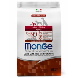 Monge Dog Speciality Line Monoprotein Mini полнорационный сухой корм для собак мелких пород, с ягненком, рисом и картофелем - 800 г