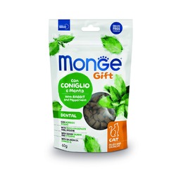 Monge Gift Dental лакомство для кошек, для чистки зубов, подушечки, с кроликом и перечной мятой - 60 г