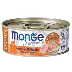 Monge Supreme Sterilized влажный корм для стерилизованных кошек, с тунцом и крабом, в консервах - 80 г