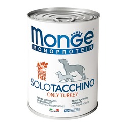 Monge Dog Monoprotein Solo полнорационный влажный корм для собак, беззерновой, паштет с индейкой, в консервах - 400 г