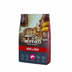 Mr.Buffalo Hair & Skin Adult полнорационный сухой корм для взрослых котов и кошек, для здоровой кожи и красивой шерсти, с лососем - 400 г