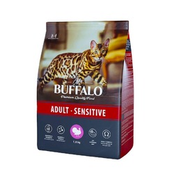 Mr.Buffalo Adult Sensitive полнорационный сухой корм для взрослых котов и кошек с чувствительным пищеварением, с индейкой - 1,8 кг