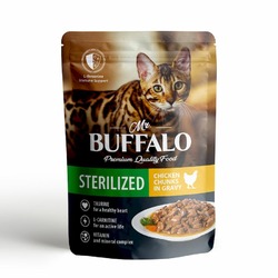 Mr. Buffalo Sterilized влажный корм для стерилизованных котов и кошек, с цыпленком, кусочки в соусе, в паучах - 85 г