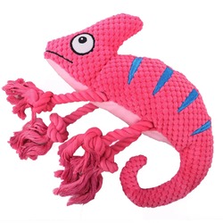 Mr.Kranch игрушка для собак "Хамелеон" плюшевая, с канатиками и пищалкой, розовая - 26 см