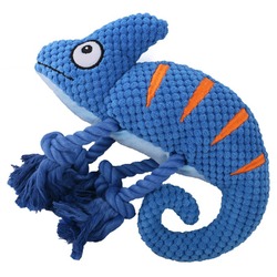 Mr.Kranch игрушка для собак "Хамелеон" плюшевая, с канатиками и пищалкой, синяя - 26 см
