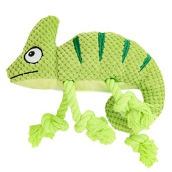 Mr.Kranch игрушка для собак "Хамелеон" плюшевая, с канатиками и пищалкой, зеленая - 26 см