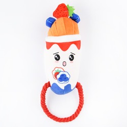 Mr.Kranch игрушка для собак "Йогурт" плюшевая, с канатиком и пищалкой - 19 см
