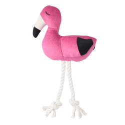 Mr.Kranch игрушка для собак мелких и средних пород, фламинго с канатом и пищалкой, ярко-розовый - 24х13,5х6 см