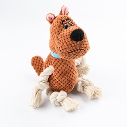 Mr.Kranch игрушка для собак "Собачка" плюшевая с канатиками и пищалкой, коричневая - 22 см