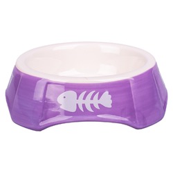Mr.Kranch миска для кошек, керамическая, фиолетовая с рыбками - 140 мл