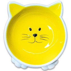 Mr.Kranch миска для кошек "Мордочка кошки" на ножках, керамическая, желтая - 100 мл