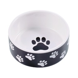Mr.Kranch миска для собак, керамическая, черная с лапками - 420 мл