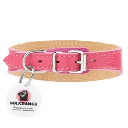 Mr.Kranch ошейник-селедка для собак, из натуральной кожи с QR-адресником, 21-25см, розовый