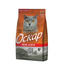 Оскар сухой корм для кошек, мясное ассорти - 10 кг
