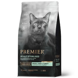 Premier Cat Lamb & Turkey Sterilised сухой корм для взрослых стерилизованных кошек, свежее мясо ягненка с индейкой - 2 кг