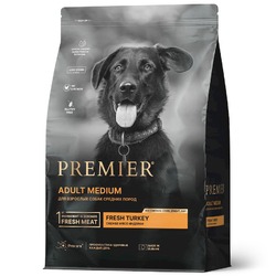 Premier Dog Turkey Adult Medium сухой корм для собак средний пород, свежее мясо индейки - 3 кг