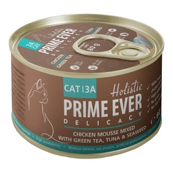 Prime Ever Delicacy влажный корм для кошек, мусс с цыпленком, тунцом, зеленым чаем и водорослями, в консервах - 80 г