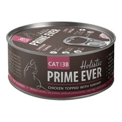 Prime Ever 3B влажный корм для кошек, с цыпленком и креветками, кусочки в желе, в консервах - 80 г