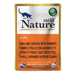 Prime Nature влажный корм для кошек, с тунцом, курицей и креветками, кусочки желе, в паучах - 100 г