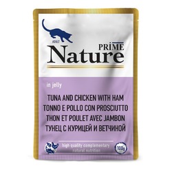 Prime Nature влажный корм для кошек, с тунцом, курицей и ветчиной, кусочки желе, в паучах - 100 г