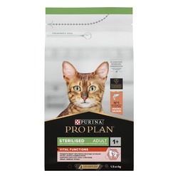 Pro Plan Sterilised сухой корм для стерилизованных кошек и кастрированных котов, для поддержания органов чувств, с высоким содержанием лосося - 1,5 кг