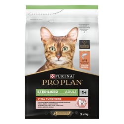 Pro Plan Sterilised сухой корм для стерилизованных кошек и кастрированных котов, для поддержания органов чувств, с высоким содержанием лосося - 3 кг